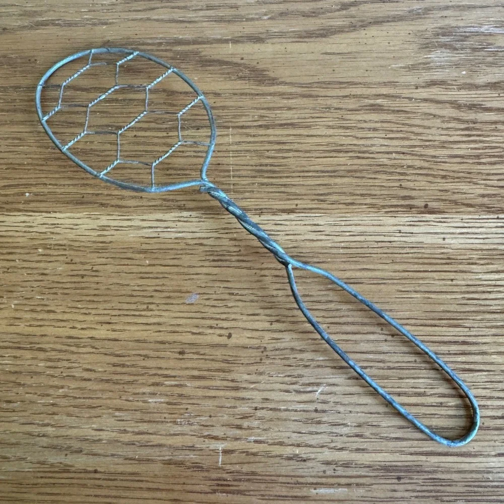Antique Primitive Twisted Wire Mesh Skimmer Strainer‎ Spoon Rustic Farmhouse